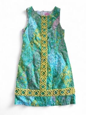 Lilly Pulitzer Sleeveless Aqua, Green & Yellow Patterned Shift Dress